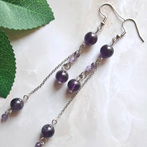 Extra hosszú ametiszt ásvány fülbevaló- légies statement ékszer - ékszer - fülbevaló - lógó fülbevaló - Meska.hu