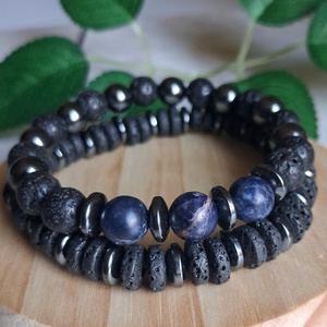 Férfi ásvány karkötő szett szodalittal, lávakővel és hematittal - ékszer - karkötő - ásványkarkötő - Meska.hu