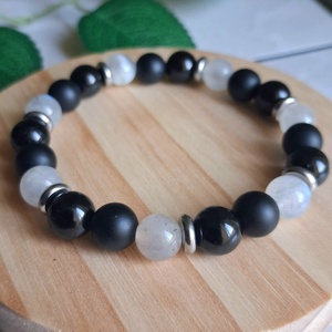 Fekete turmalin, labradorit és ónix ásvány karkötő- védelmező kövek - ékszer - karkötő - ásványkarkötő - Meska.hu