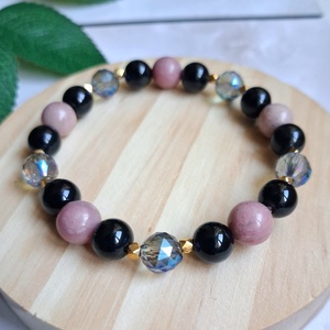 Rodonit tulit, ónix és aurakvarc ásvány karkötő hematittal, Ékszer, Karkötő, Ásványkarkötő, , MESKA