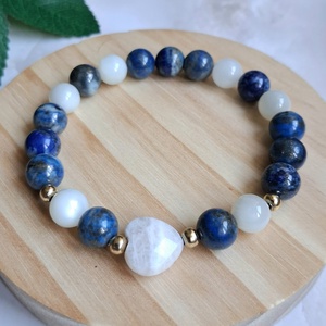 Holdkő és lápisz lazuli ásvány karkötő � fazettált holdkő szívvel, Ékszer, Karkötő, Ásványkarkötő, , MESKA