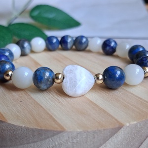 Holdkő és lápisz lazuli ásvány karkötő � fazettált holdkő szívvel - ékszer - karkötő - ásványkarkötő - Meska.hu