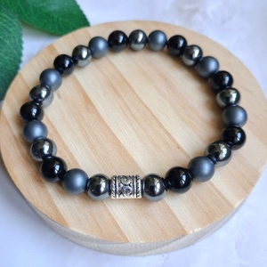 Férfi ónix�hematit karkötő matt hematittal - Minimalista ásvány karkötő, Ékszer, Karkötő, Ásványkarkötő, , MESKA