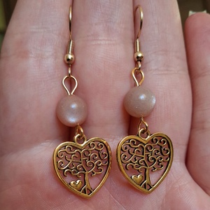 Holdkő ásvány fülbevaló életfával - ékszer - fülbevaló - lógó fülbevaló - Meska.hu