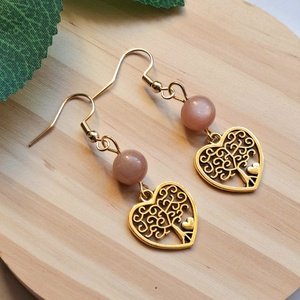 Holdkő ásvány fülbevaló életfával, Ékszer, Fülbevaló, Lógó fülbevaló, , MESKA