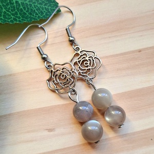 Holdkő ásvány fülbevaló virággal, Ékszer, Fülbevaló, Lógó fülbevaló, , MESKA