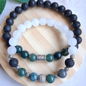 Moha achát páros karkötő fehér jádéval és lávakővel � nyugalom és földeltség - Meska.hu
