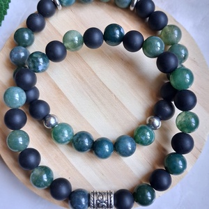 Férfi karkötő szett � moha achát és matt ónix - 2 db-os ásvány karkötő - ékszer - karkötő - ásványkarkötő - Meska.hu