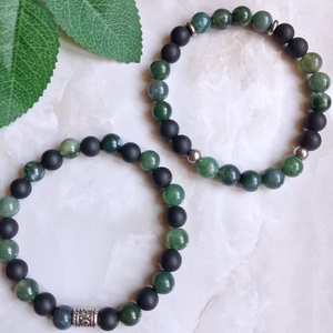 Férfi karkötő szett � moha achát és matt ónix - 2 db-os ásvány karkötő - ékszer - karkötő - ásványkarkötő - Meska.hu