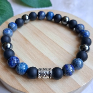 Ásvány karkötő lápisz lazuliból és matt ónixból � férfi ékszer hematittal - Meska.hu