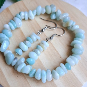 Amazonit splitter ásvány karkötő és fülvevaló szett- természetes szemcse/chips forma - ékszer - karkötő - ásványkarkötő - Meska.hu