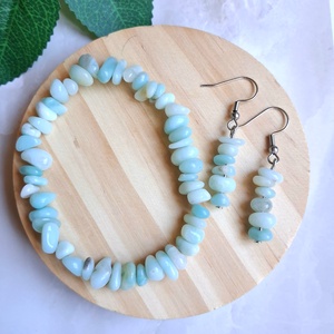 Amazonit splitter ásvány karkötő és fülvevaló szett- természetes szemcse/chips forma - Meska.hu