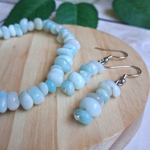 Amazonit splitter ásvány karkötő és fülvevaló szett- természetes szemcse/chips forma - ékszer - karkötő - ásványkarkötő - Meska.hu
