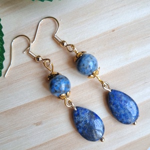 Lapis lazuli (lápisz) ásvány fülbevaló, Ékszer, Fülbevaló, Lógó fülbevaló, , MESKA