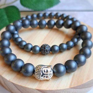Matt hematit ásvány karkötő szett- buddha és köves gömb dísszel, Ékszer, Karkötő, Ásványkarkötő, , MESKA