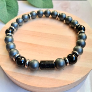 Matt hematit és ónix férfi ásvány karkötő � erő és stabilitás - ékszer - karkötő - ásványkarkötő - Meska.hu