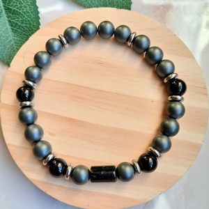 Matt hematit és ónix férfi ásvány karkötő � erő és stabilitás - ékszer - karkötő - ásványkarkötő - Meska.hu