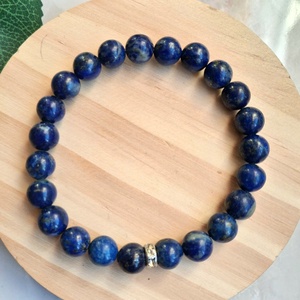 Mélykék lapis lazuli (A minőség) ásvány karkötő nemesacél rondellával - ékszer - karkötő - ásványkarkötő - Meska.hu