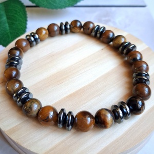 Férfi ásvány karkötő tigrisszemmel és hematittal � erő, egyensúly - Meska.hu