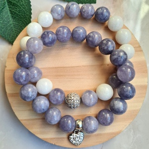 10 mm-es lila álom � ásvány karkötő szett akvamarinból - ékszer - karkötő - ásványkarkötő - Meska.hu