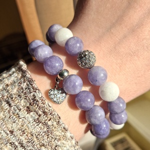 10 mm-es lila álom � ásvány karkötő szett akvamarinból - ékszer - karkötő - ásványkarkötő - Meska.hu