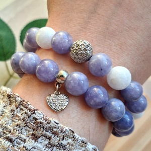 10 mm-es lila álom � ásvány karkötő szett akvamarinból - ékszer - karkötő - ásványkarkötő - Meska.hu