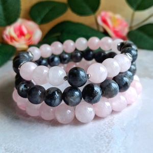 Larvikit és rózsakvarc ásvány karköt szett- 3 db, Ékszer, Karkötő, Ásványkarkötő, , MESKA