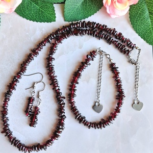 Gránát ásvány ékszer szett � nyaklánc, karkötő és fülbevaló nemesacél szerelékkel, Ékszer, Ékszerszett, , MESKA