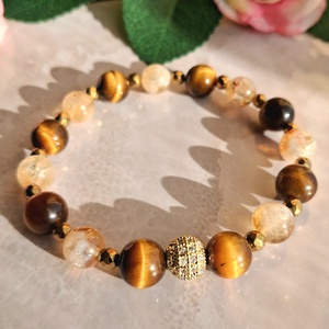 Tigrisszem és citrin ásványkarkötő hematittal - bőség, védelem - Meska.hu