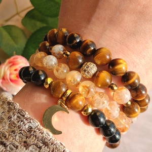 Tigrisszem rétegezhető ásvány karkötő szett citrinnel, fekete turmalinnal és hematittal  - ékszer - karkötő - ásványkarkötő - Meska.hu