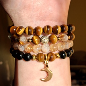 Tigrisszem rétegezhető ásvány karkötő szett citrinnel, fekete turmalinnal és hematittal  - Meska.hu
