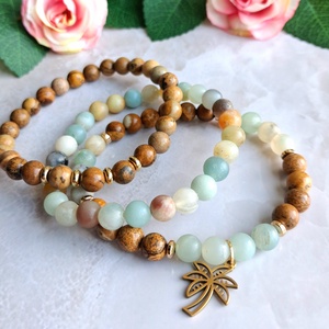 Képjáspis és amazonit 3 darabos ásvány karkötő szett - rétegezhető stílus - 6 mm - Meska.hu