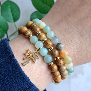 Képjáspis és amazonit 3 darabos ásvány karkötő szett - rétegezhető stílus - 6 mm - ékszer - karkötő - ásványkarkötő - Meska.hu