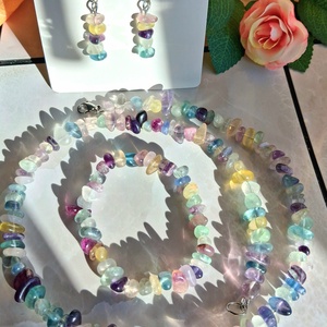 Fluorit színes ásvány ékszerszett - A minőség - fülbevaló, nyaklánc, karkötő - Meska.hu