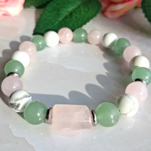Rózsakvarc, aventurin és howlit ásvány karkötő, rózsakvarc hasábbal - Meska.hu