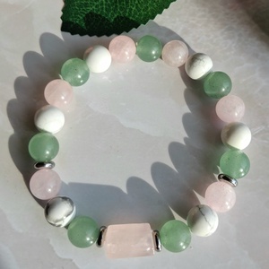 Rózsakvarc, aventurin és howlit ásvány karkötő, rózsakvarc hasábbal - ékszer - karkötő - ásványkarkötő - Meska.hu