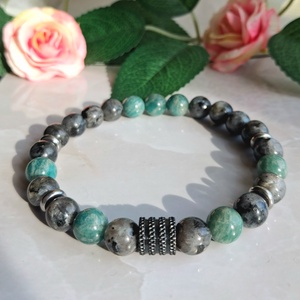 Lavikit és amazonit férfi ásvány karkötő nemesacél kiegészítőkkel - Meska.hu