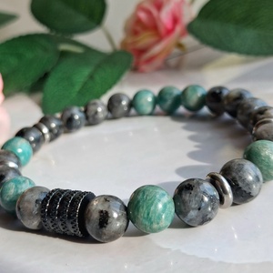 Lavikit és amazonit férfi ásvány karkötő nemesacél kiegészítőkkel - ékszer - karkötő - ásványkarkötő - Meska.hu