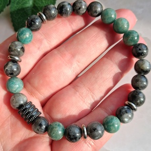 Larvikit és orosz amazonit páros ásvány karkötő szett - ékszer - karkötő - ásványkarkötő - Meska.hu