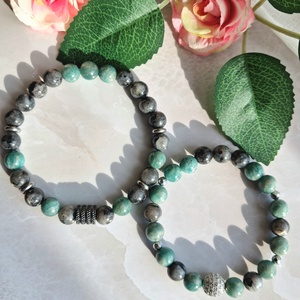 Larvikit és orosz amazonit páros ásvány karkötő szett - ékszer - karkötő - ásványkarkötő - Meska.hu