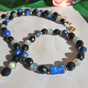 Lapis lazuli, labradorit és ónix ásvány ékszer szett - karkötő és nyaklánc nemesacéllal - ékszer - ékszerszett - Meska.hu
