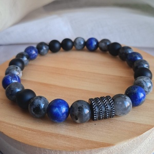 Lapis lazuli, larvikit és matt ónix férfi ásvány karkötő - Meska.hu