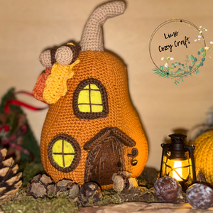 Kézzel horgolt tök házikó, világító lámpással - Lakásdekoráció - otthon & életmód - dekoráció - halloween - halloweeni tök - Meska.hu