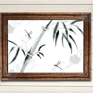 Japán festmény, Japán Kép, Bambusz festmény, szitakötő Dekoráció -  - Meska.hu