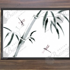 Japán festmény, Japán Kép, Bambusz festmény, szitakötő Dekoráció -  - Meska.hu