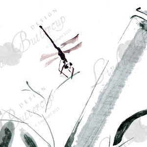 Japán festmény, Japán Kép, Bambusz festmény, szitakötő Dekoráció -  - Meska.hu