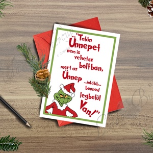 Karácsonyi Képeslap, Grincs Adventi Képeslap, Karácsonyi Dekoráció, Karácsonyi vicces üdvözlőlap  - karácsony - karácsonyi ajándékozás - karácsonyi képeslap, üdvözlőlap, ajándékkísérő - Meska.hu