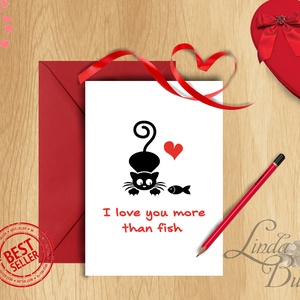 Valentin napi Képeslap, Szeretlek Képeslap, Valentin üdvözlőlap, I love you, Szerelmes, piros lap, Cica, cicás lap - otthon & életmód - papír, írószer - ajándékozás kellékei - képeslap, üdvözlőlap - Meska.hu