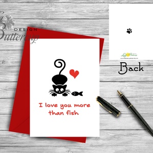 Valentin napi Képeslap, Szeretlek Képeslap, Valentin üdvözlőlap, I love you, Szerelmes, piros lap, Cica, cicás lap - otthon & életmód - papír, írószer - ajándékozás kellékei - képeslap, üdvözlőlap - Meska.hu