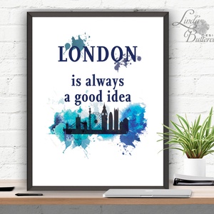 Modern Print, London kép, London festmény dekor, idézet kék Print, Falikép, Iroda Dekor, Otthoni dekoráció -  - Meska.hu